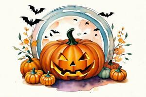 Watercolor Halloween Pumpkin Background photo