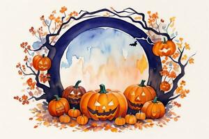 Watercolor Halloween Pumpkin Background photo