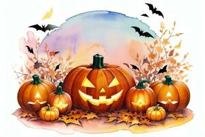 Watercolor Halloween Pumpkin Background photo