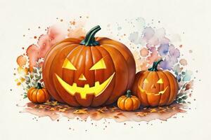 Watercolor Halloween Pumpkin Background photo