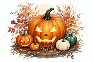 Watercolor Halloween Pumpkin Background photo