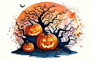 Watercolor Halloween Pumpkin Background photo