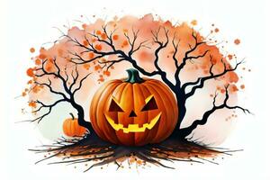 Watercolor Halloween Pumpkin Background photo