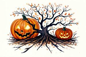 Watercolor Halloween Pumpkin Background photo