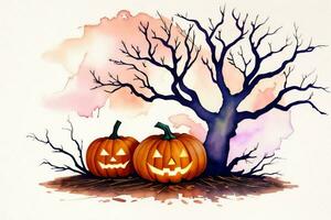 Watercolor Halloween Pumpkin Background photo