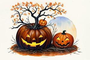 Watercolor Halloween Pumpkin Background photo