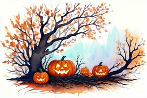 Watercolor Halloween Pumpkin Background photo