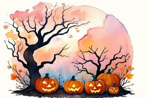 Watercolor Halloween Pumpkin Background photo