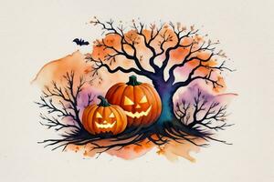 Watercolor Halloween Pumpkin Background photo