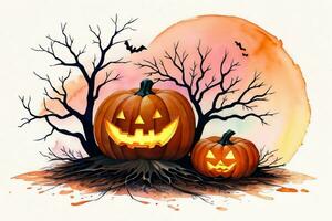 Watercolor Halloween Pumpkin Background photo