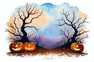 Watercolor Halloween Pumpkin Background photo