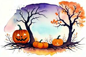 Watercolor Halloween Pumpkin Background photo