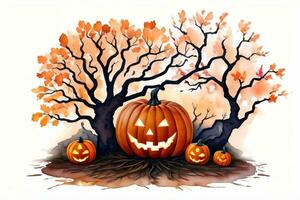 Watercolor Halloween Pumpkin Background photo