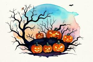 Watercolor Halloween Pumpkin Background photo