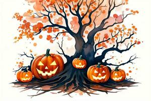 Watercolor Halloween Pumpkin Background photo