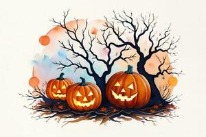 Watercolor Halloween Pumpkin Background photo