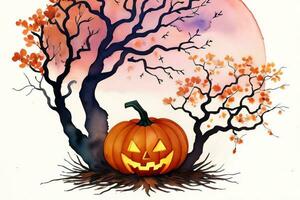 Watercolor Halloween Pumpkin Background photo