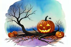 Watercolor Halloween Pumpkin Background photo