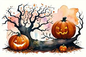 Watercolor Halloween Pumpkin Background photo