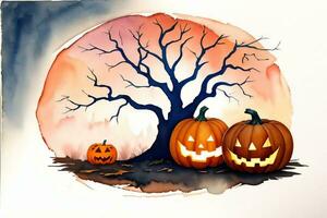 Watercolor Halloween Pumpkin Background photo