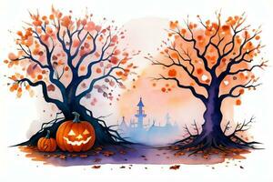 Watercolor Halloween Pumpkin Background photo