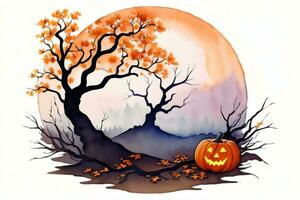 Watercolor Halloween Pumpkin Background photo