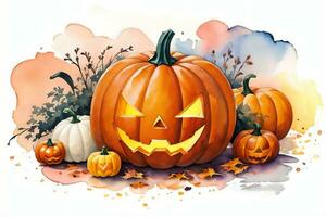 Watercolor Halloween Pumpkin Background photo