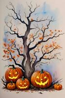 Watercolor Halloween Pumpkin Background photo