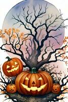 Watercolor Halloween Pumpkin Background photo