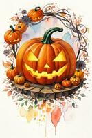 Watercolor Halloween Pumpkin Background photo