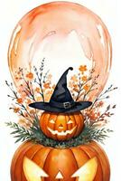 Watercolor Halloween Pumpkin Background photo