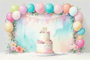 Watercolor Birthday Background photo