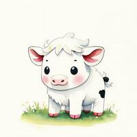 Watercolor children illustration with cute cow clipart photo