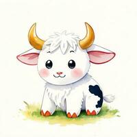 Watercolor children illustration with cute cow clipart photo