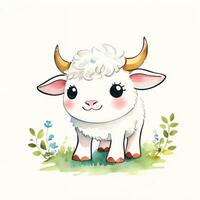 Watercolor children illustration with cute cow clipart photo