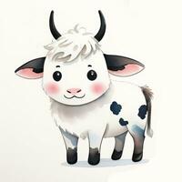 Watercolor children illustration with cute cow clipart photo