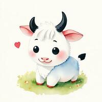 Watercolor children illustration with cute cow clipart photo