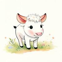 Watercolor children illustration with cute cow clipart photo