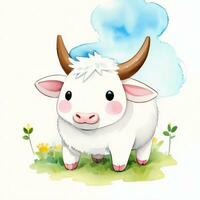 Watercolor children illustration with cute cow clipart photo