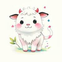 Watercolor children illustration with cute cow clipart photo