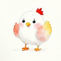 Watercolor children illustration with cute chiken clipart photo