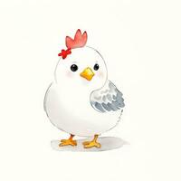 Watercolor children illustration with cute chiken clipart photo