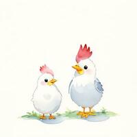 Watercolor children illustration with cute chiken clipart photo