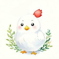 Watercolor children illustration with cute chiken clipart photo