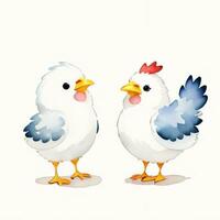 Watercolor children illustration with cute chiken clipart photo