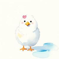 Watercolor children illustration with cute chiken clipart photo