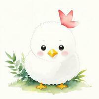 Watercolor children illustration with cute chiken clipart photo