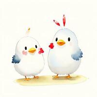 Watercolor children illustration with cute chiken clipart photo