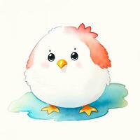 Watercolor children illustration with cute chiken clipart photo