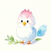 Watercolor children illustration with cute chiken clipart photo